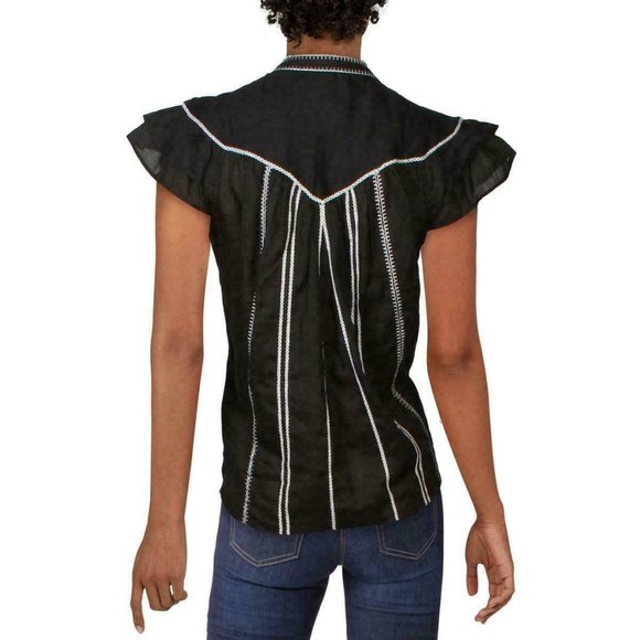 Frame Denim Flutter Sleeve Embroidered Blouse M - Picture 7 of 7